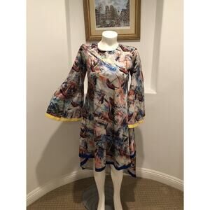Aftican Design Trish O. Couture High-Low Long  Bell Sleeve Marine Print Dress